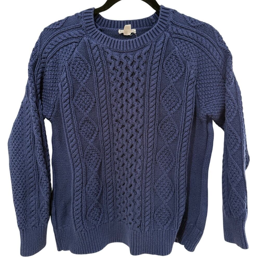 JCrew Crewcuts Blue Fisherman Cable Knit Sweater Size XL Preppy Minimal Academia